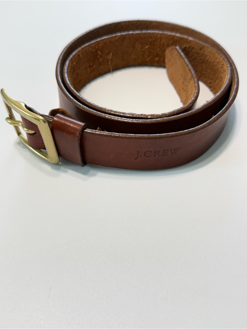 J.Crew Genuine Leather Belt Size 36 Brown Cognac Brass Buckle Classic Casual